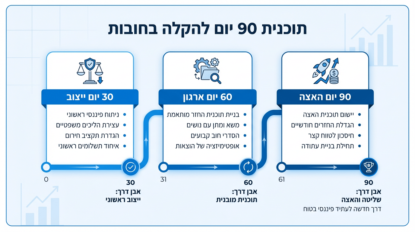 תוכנית יציאה מחובות ל-30-60-90 יום - מדריך מעשי