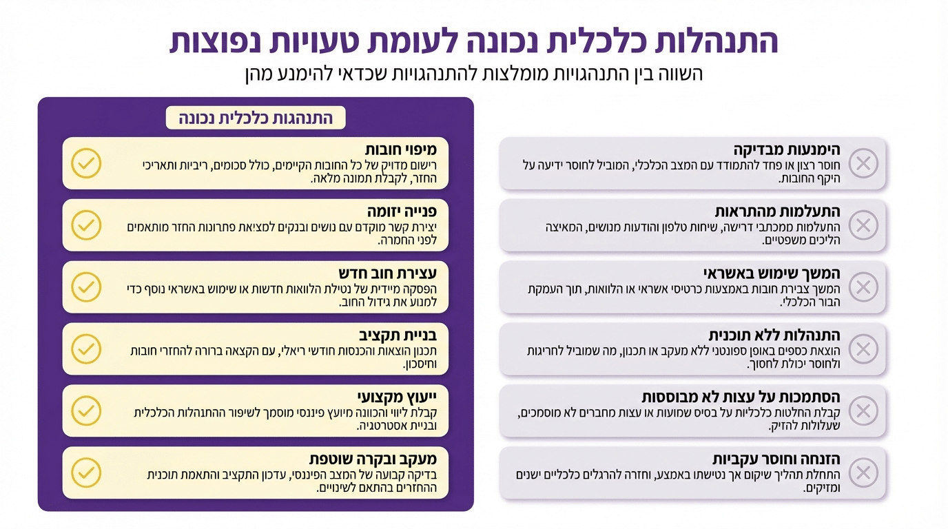 השוואה בין התנהלות נכונה לטעויות נפוצות בזמן משבר כלכלי