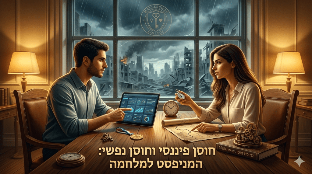 זוג בונה חוסן פיננסי ונפשי עם מודל Mallersway בזמן מלחמה.