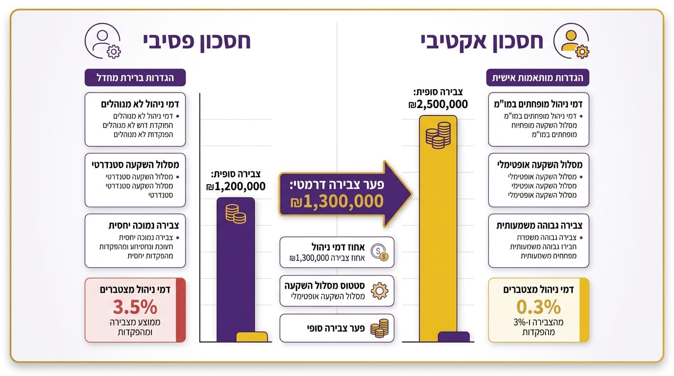 תרחיש השוואה בין שני חוסכים עם אותו שכר ופערים של מאות אלפי שקלים בחיסכון פנסיוני